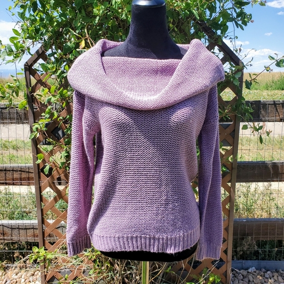 Lulus Daveny Dusty Lavender Off-the-Shoulder Knit Sweater Women's Size Small EUC - Picture 8 of 16